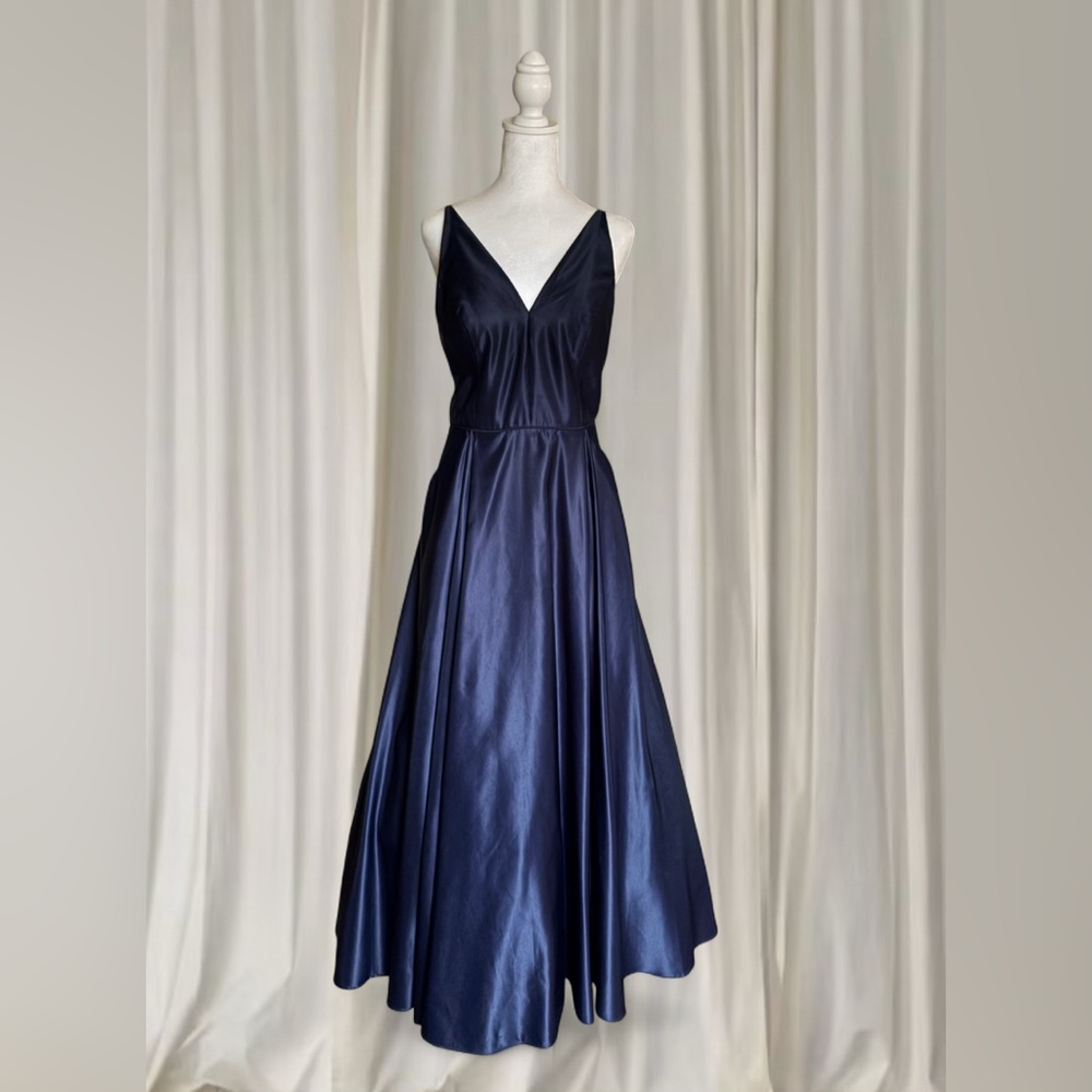 Navy Blue Satin Prom Dress